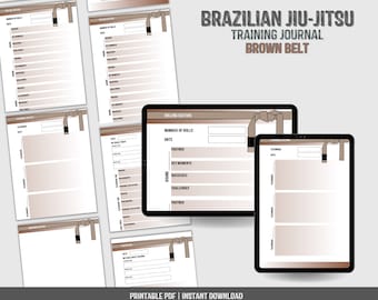 Diario de entrenamiento de Jiu Jitsu - Cinturón Marrón / Planificador y registro de progreso imprimible / Diario de fitness / Superación personal / Guía para establecer objetivos