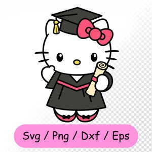 Graduation Kawaii Kitty SVG | Hello Senior Kitty Cute Cat | Graduate Kitty's Files for Cricut, Silhouette Vector Cut File | Instant Download