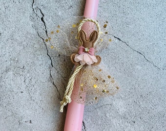 Pink and Gold Bunny Easter Candle (15")