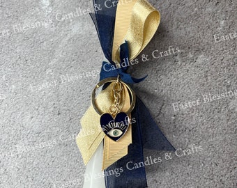 Navy Blue Evil Eye Heart Keychain Easter Candle (15")