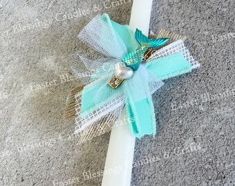 Teal Mermaid Tail Hair Clip Easter Candle (15")