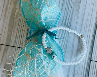 Teal Evil Eye Bracelet Easter Candle (15")