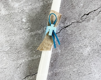 Blue Mini Wood Cross Easter Candle (15")