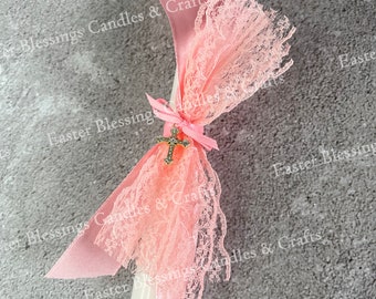 Pink Lace and Cross Easter Candle (15")