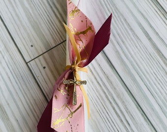 Pink and Gold Cross Easter Candle (15")