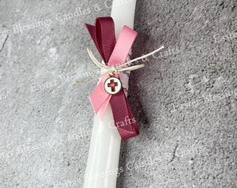 White Enamel Mini Cross Easter Candle (15")