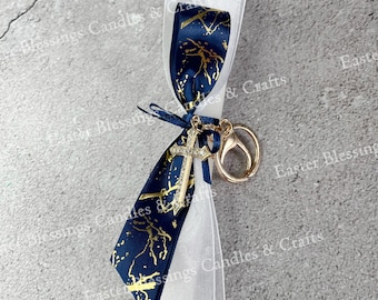 Navy and Gold Cross Keychain Easter Candle (15")