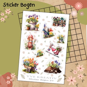 Sticker Bogen " Pflanzen Garten Frühling " | 9 Aufkleber Sticker Set Stickerbogen  -  Weiß - Transparent - Matt - Glanz #SBA6