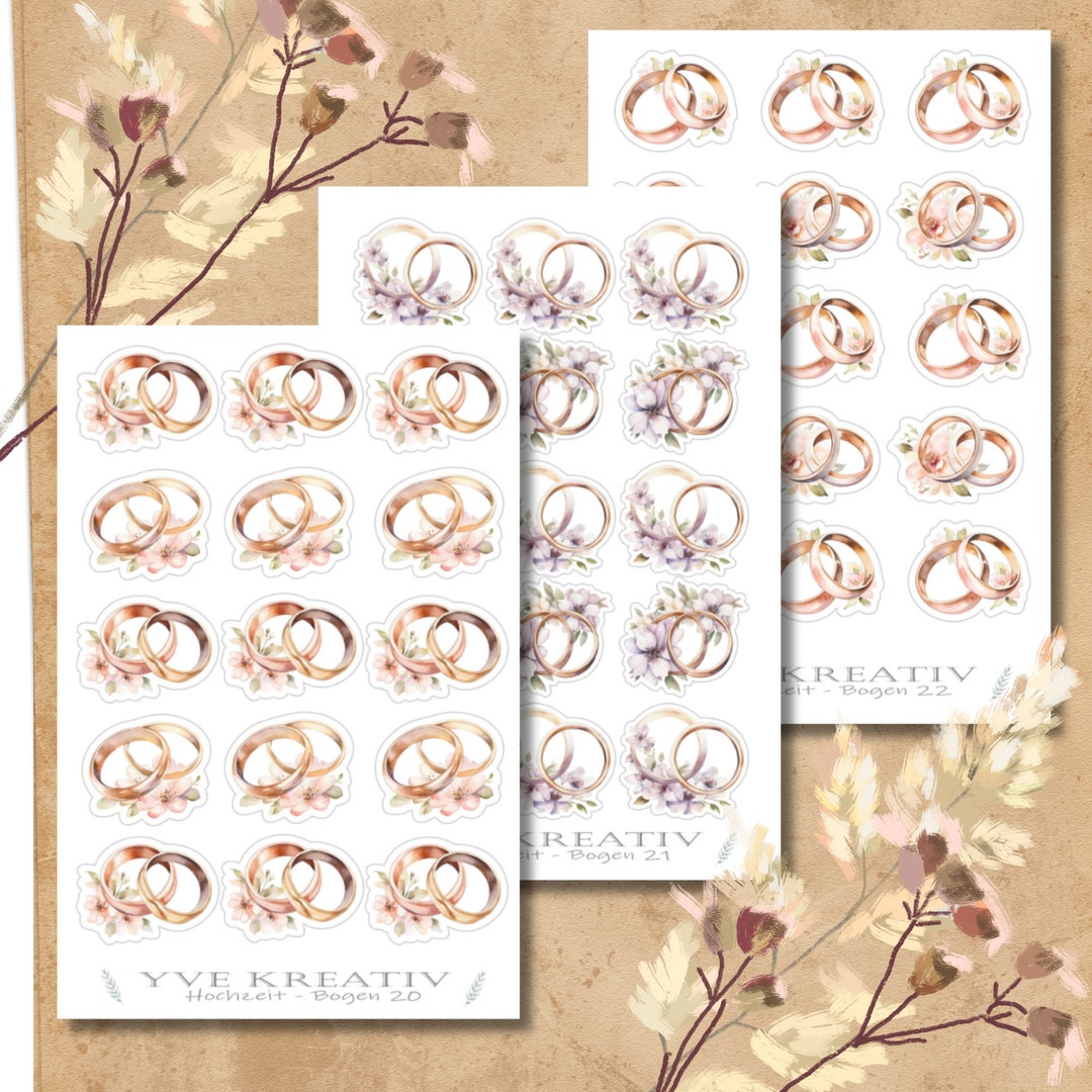 Wedding Stickers, Wedding Rings Stickers, 3 Sheets to Choose From in ...
