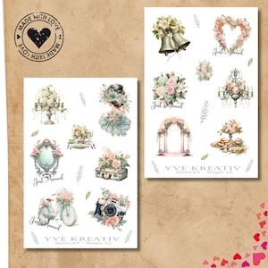 Aufkleber Hochzeit Sticker Bogen Set 2 Stickerbogen zur Auswahl in Weiß - Transparent - Matt - Glanz  #SBA6