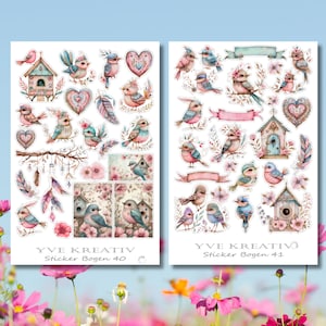 Sticker Bogen " Vögel Frühling " | Sticker Set - Aufkleber 2 Stickerbogen zur Auswahl in Weiß - Transparent - Matt - Glanz  #SBA6