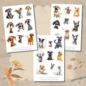 Aufkleber Hunde Sticker Bogen Hund Funny Animals Sticker Set - 3 Stickerbogen zur Auswahl in Weiß - Transparent - Matt - Glanz#SBA6
