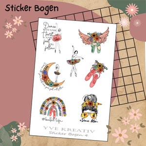 Sticker Bogen "Ballett Tanzen" | 7 Aufkleber Sticker Set Stickerbogen   -  Weiß - Transparent - Matt - Glanz  #SBA6