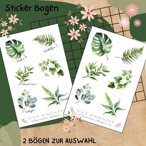 Stickerbogen " Pflanzen Pflanzenkunde Blumen Grün " | Set - Aufkleber 2 Bögen zur Auswahl in Weiß - Transparent - Matt - Glanz  #SBA6