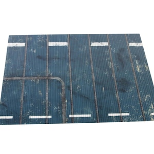 May include: A blue and white textured surface with white lines. The surface is made of wood and has a worn look.