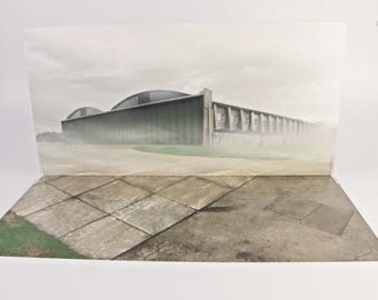 Display Base For A Model, Concrete Slabs + Asphalt & Hangar in the Background , HD Quality Print On Foamex