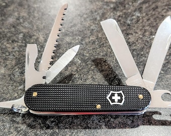 Custom 84mm Alox Swiss Army Knife: G10 Liners, w/ Tweezer & Toothpick Mod, 93mm Awl