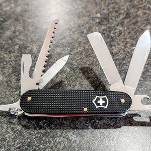 84mm Custom Swiss Army Knife G10 Liners Alox Scales  w/ Tweezer & Toothpick Mod 93mm Awl