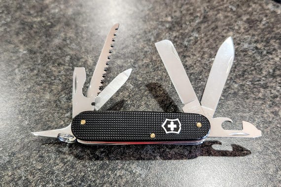 Custom 84mm Alox Swiss Army Knife: G10 Liners, W/ Tweezer