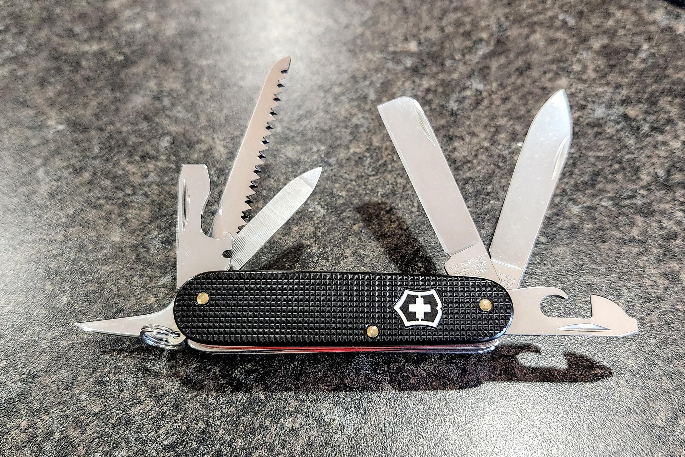 Custom 84mm Alox Swiss Army Knife: G10 Liners, W/ Tweezer