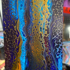 抽象的な青、オレンジ、ゴールドのアクリル画 11x14 ギャラリー