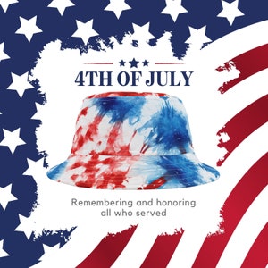 Red, White and Blue Tye Dye Bucket Hat |  4th of July Hat, Gender Neutral, Red White and Blue, Vacation Travel, Beach Bucket Hat