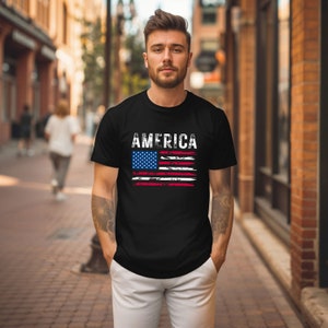 American Flag Unisex Softstyle T-Shirt | Retro America Shirt, American Flag, 4th Of July Shirt, Fourth Of July, USA Shirt, Womens Graphic T