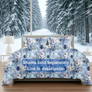 Purple Pink Blue Floral Comforter, Floral Bedding Set, Cozy Bedroom Decor, Botanical Duvet Cover, Nature Inspired Blanket