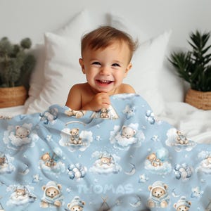 Personalized Boys Teddy Bear Dreams Blanket - Custom Name Velveteen Microfiber Throw - Blanket For Boys, Gift
