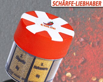 Chilini® Scharfes Chili Gewürze Streuer  (bis1000000 SCOVILLE) - 6 Sorten Chilipulver, für jede Küche und zum Grillen! Ideal für Hobbyköche