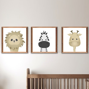 Set of 3 Digital Download Safari Nursery Wall Prints Lion Zebra and Giraffe Safari Baby Animal Decor
