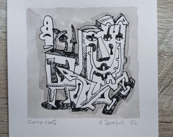 Comp. 6005 - Dibujo abstracto original a tinta sobre papel