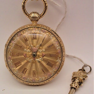 18kt.Solid Gold John Johnson Pocket Watch from 1840's All original including gold key, multi color gold dial.  Must see all the photos.+