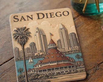 San Diego Ceramic Fridge Magnet – Vintage Travel Art – 3D Textured – Coastal California Souvenir