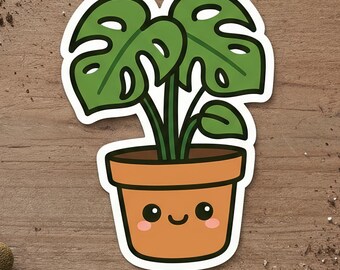 Cute Kawaii Monstera Plant Sticker | Cartoon Houseplant Vinyl Decal | Aesthetic Plant Lover Gift | Laptop Water Bottle Notebook Decor