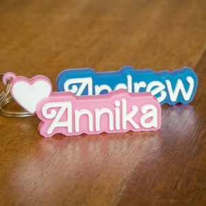 Custom Pink Doll Keychain, Hot Pink 3D Name Plate Keychain, Personalized Pink Name Tag Keychain, Fashion Doll Name Keychain Gift for Girls
