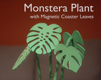 Monstera Decorative 3D Plant, Magnetic Coasters | Indoor Fake Plant | Monstera Coasters