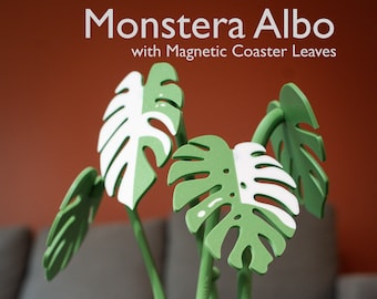 Monstera Albo Decorative 3D Plant, Magnetic Coasters | Indoor Fake Plant | Monstera Coasters