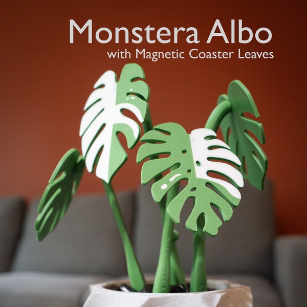 Monstera Albo Decorative 3D Plant, Magnetic Coasters | Indoor Fake Plant | Monstera Coasters