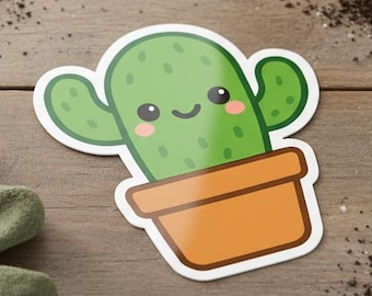 Kawaii Cactus Sticker | Cute Cartoon Plant Decal | Vinyl Succulent Sticker for Laptop, Water Bottle, Notebook | Aesthetic Plant Lover Gift
