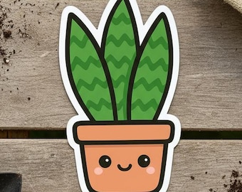 Cute Snake Plant Sticker | Kawaii Houseplant Vinyl Decal | Aesthetic Plant Lover Gift | Indoor Jungle Laptop Water Bottle Sticker