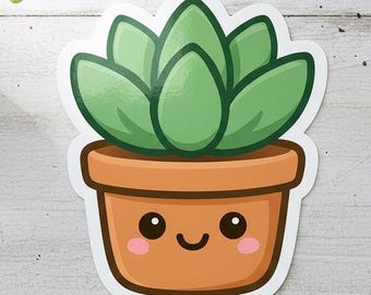 Cute Succulent Sticker | Kawaii Plant Pot Vinyl Decal | Aesthetic Laptop Water Bottle Notebook Sticker | Plant Lover Gift
