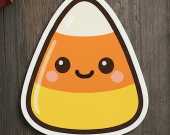 Cute Candy Corn Sticker | Kawaii Halloween Vinyl Decal | Fall Autumn Spooky Season Decor | Glossy or Holographic Finish