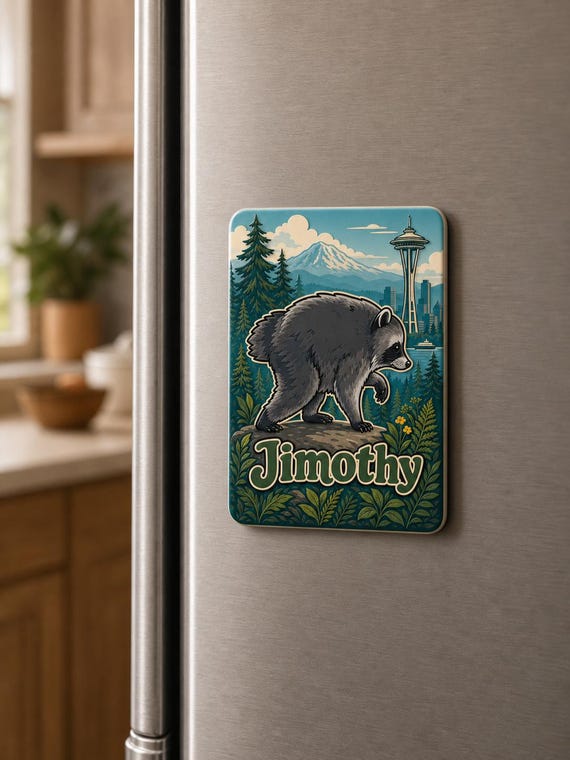 Jimothy Raccoon Ceramic Magnet, Seattle Meme Gift, 2.5D Textured Ballard Raccoon Fridge Magnet, 50x70mm