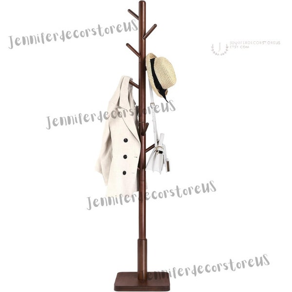 Wooden Standing Coat Tree With 8 Hooks | Modern Coat Rack | Tree Coat Rack With 8 Hooks | Wooden Coat Hanger