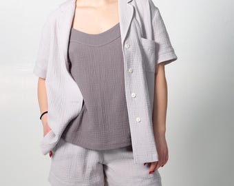 Muslin Pajama Set – Natural Cotton Sleepwear for Women – Breathable, Soft, Cotton Lounge Set