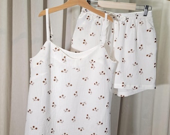 Organic Cotton Muslin Pajama Set: Cherry Blossom Sleepwear