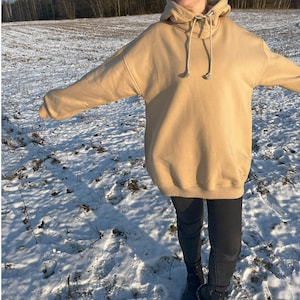 Beige Oversized Hoodie | Unisex Heavyweight Cotton Sweatshirt | Minimalist Streetwear Pullover