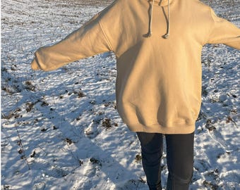 Beige Oversized Hoodie | Unisex Heavyweight Cotton Sweatshirt | Minimalist Streetwear Pullover