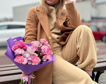 Beige Hoodie und Jogger im Set | Damen 2-teilige Baumwoll Loungewear | Jogginghose und Oversized Hoodie